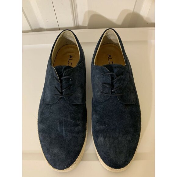 Aldo Men’s Sz 12 Shoes Lace Up Oxfords Dark Blue Suede Leather‎ - Picture 1 of 9